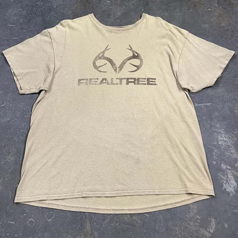 Vintage Realtree Hunting Graphic T-Shirt Mens XL Khaki Tan Y2K Logo Tee